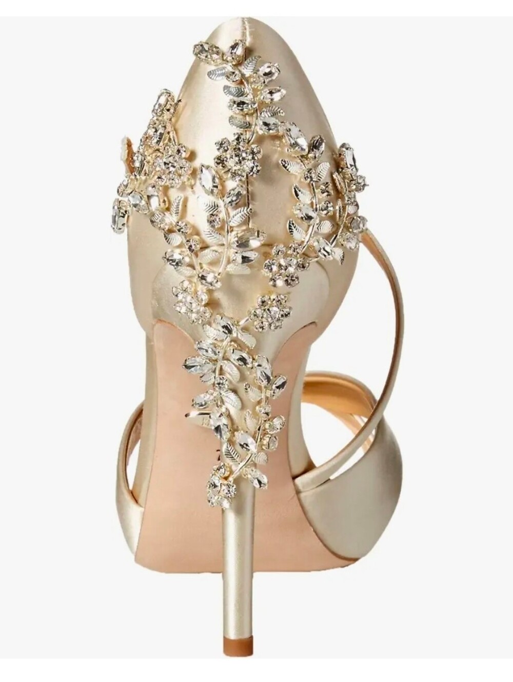 Badgley Mischka Fame Ivory Satin Crisscross Open-Toe Heels with Crystal Accent - Picture 2 of 11